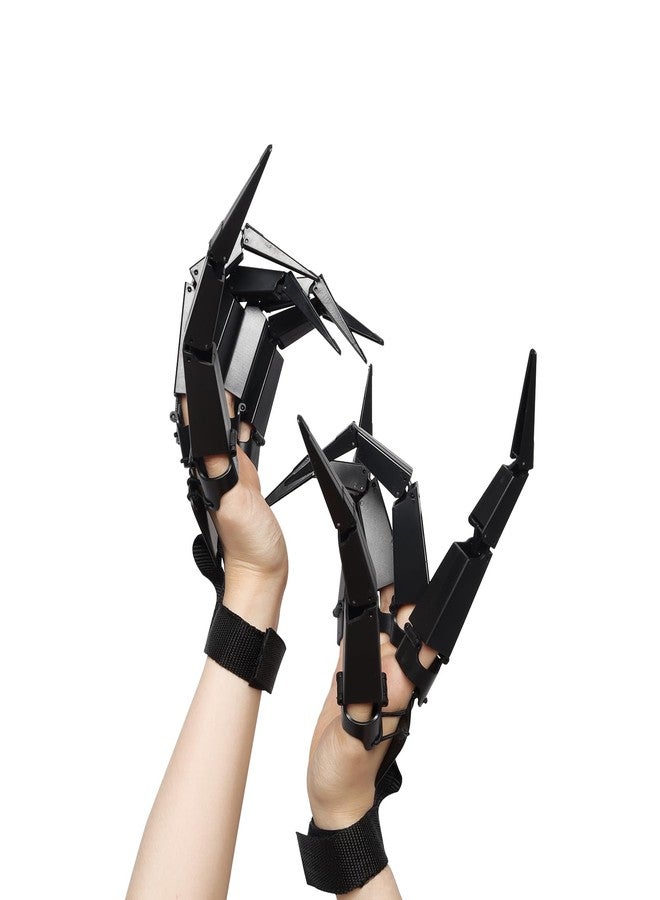 Hftjtsa Halloween Articulated Finger Extensions with Gloves 3D Printed Flexible Finger Scary Skeleton Bone Claw Hand for Cosplay - One Pair Black Halloween Devil Claws - Image 1